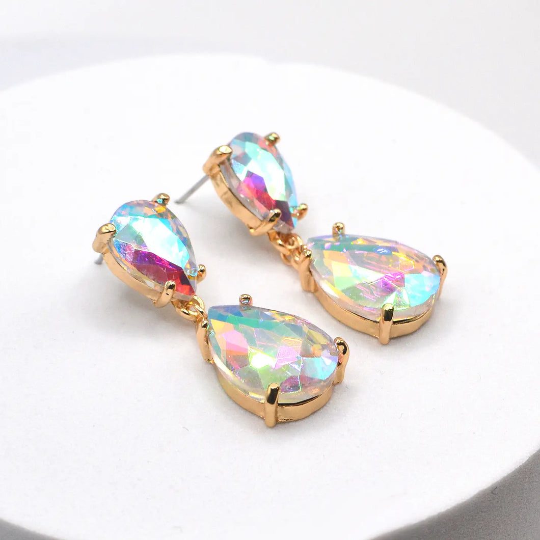 Clear AB Teardrop Glass Stone Dangle Crystal Bridal Earrings
