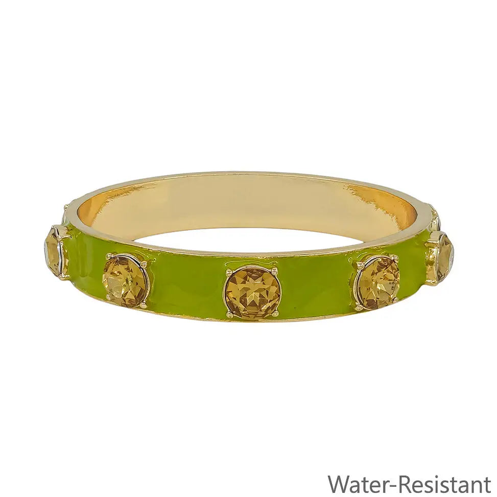Water Resistant 12mm Olive Epoxy and Gold Bangle Bracelet