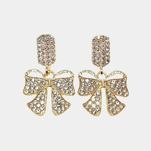 Rhinestone Pave Bow Drop Dangle Earrings