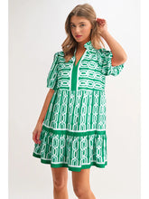 Green Abstract Print Bubble Short Sleeve dress
