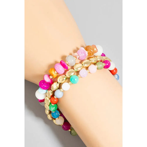 Stone and Metallic Beaded Bracelet Set