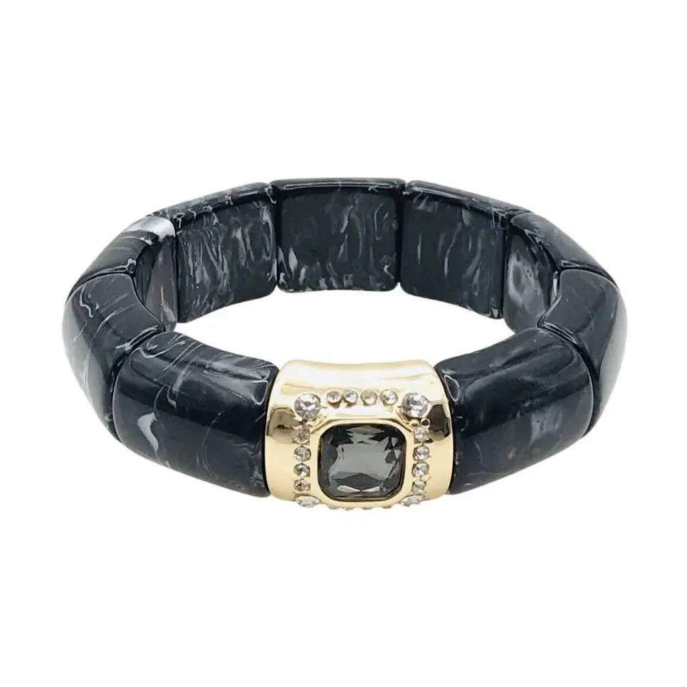 Acrylic Stretch Bracelet with Gold and Crystal Accent