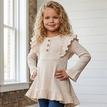 Kids  Ribbed Long Sleeve Button Ruffle Shirt