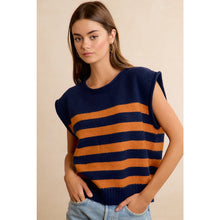 Navy and Orange Striped Sleeveless Knit Top
