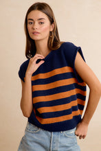 Navy and Orange Striped Sleeveless Knit Top