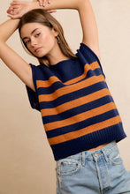 Navy and Orange Striped Sleeveless Knit Top