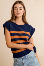 Navy and Orange Striped Sleeveless Knit Top
