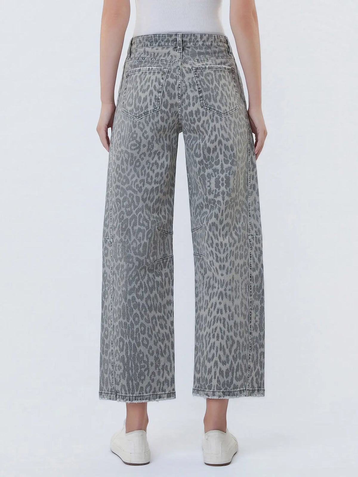 Grey Leopard  Drawstring Grey Barrel Jeans