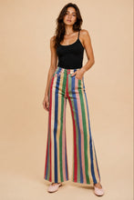 Multi color Comfort Stretch Multi Stripe Retro Inspired Wide Leg Pants
