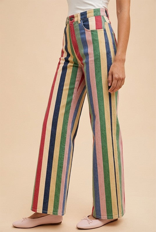 Multi Stripe Retro Inspired Wide Leg Pants