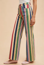 Multi color Comfort Stretch Multi Stripe Retro Inspired Wide Leg Pants