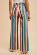 Multi color Comfort Stretch Multi Stripe Retro Inspired Wide Leg Pants