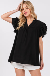 Black Airflow Ruffle Sleeve Blouse