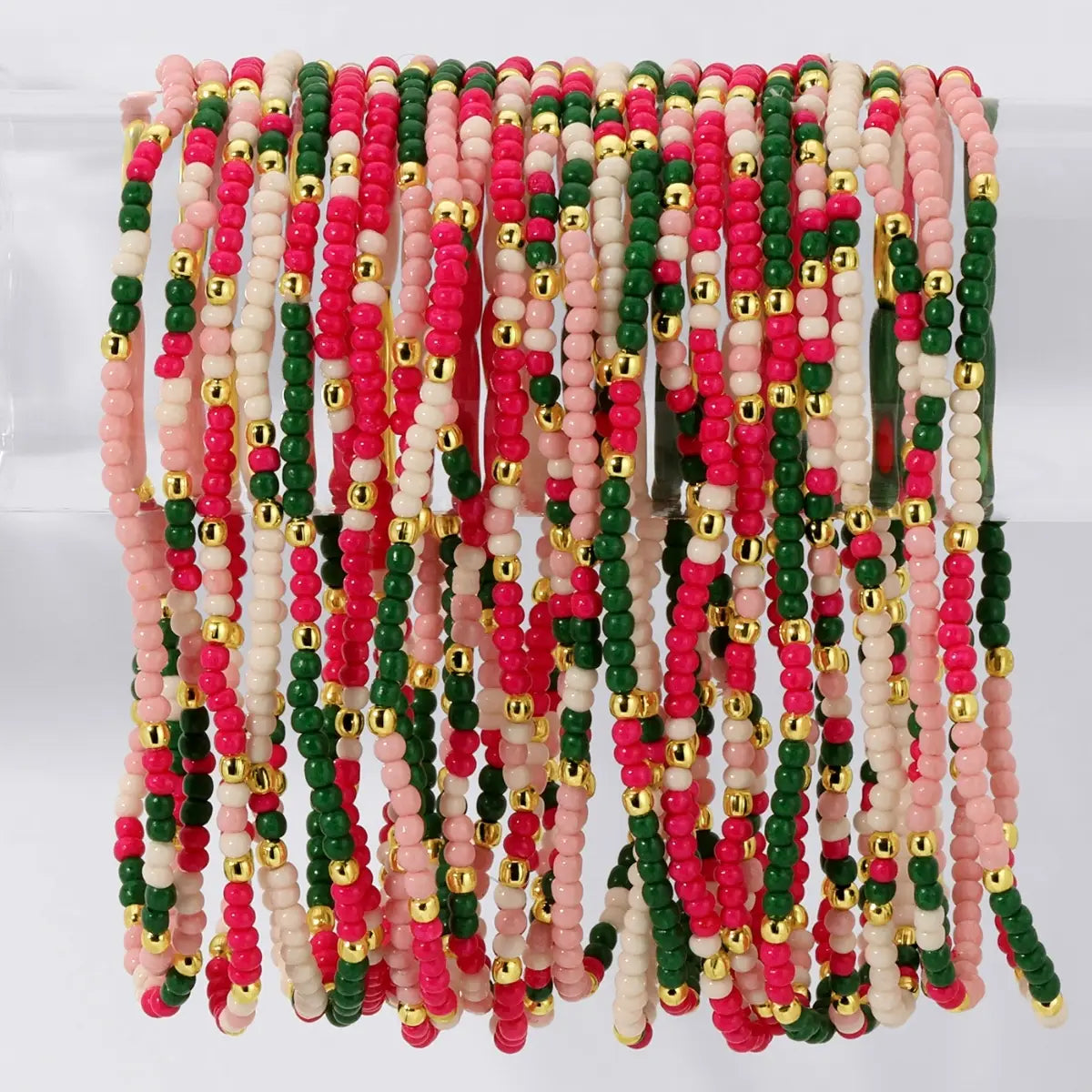 Green and pinks Assorted 2mm Stretch Seed Bead Bracelets