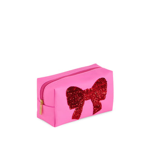 Sequin Bow Zip Pouch,Pink
