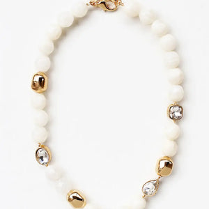 Cream Stone and Gold with Rhinestone Accent 16"-18" Necklace