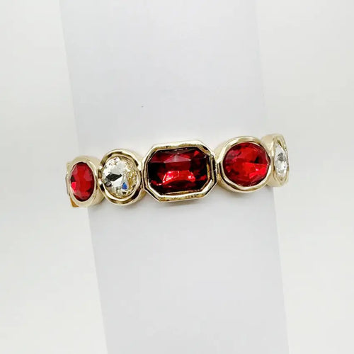 Gold with Red and Clear Crystals Stretch Bracelet