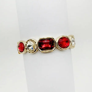 Gold with Red and Clear Crystals Stretch Bracelet