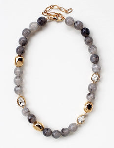 Grey Stone and Gold with Rhinestone Accent 16"-18" Necklace