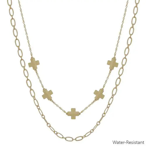 Water Resistant Gold Cross with Chain Layered 16