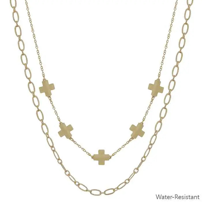 Water Resistant Gold Cross with Chain Layered 16