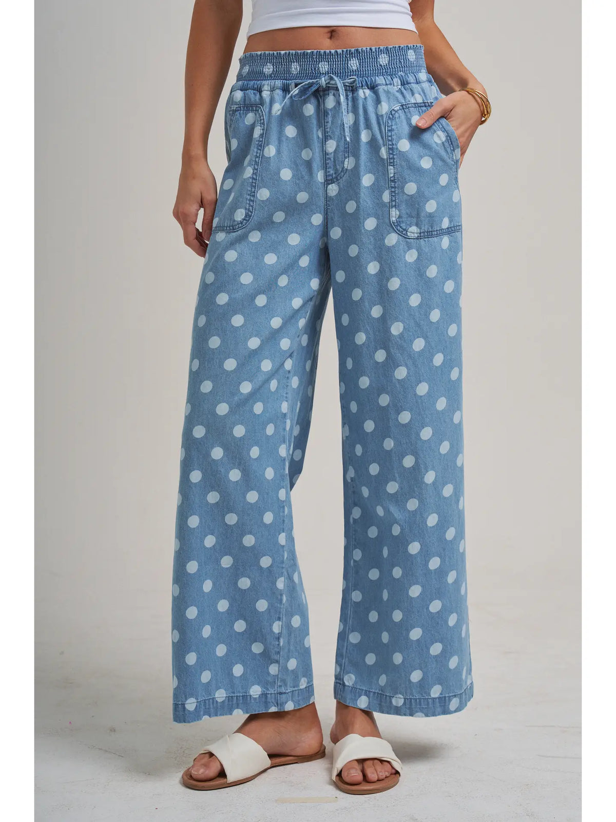 Relaxed Wide Leg Soft Polka Dot Chambray PANTS