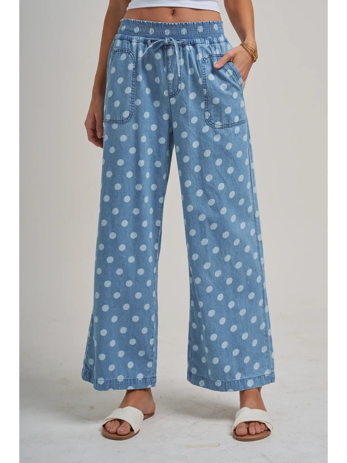 Relaxed Wide Leg Soft Polka Dot Chambray PANTS