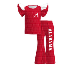 Girls Game Day Polka Dot Ruffle Top & Flare Pant 2PCS Set-Alabama