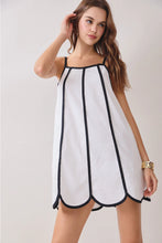 White Contrast Trims Detail Scalloped Hem Mini Dress