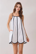 White Contrast Trims Detail Scalloped Hem Mini Dress