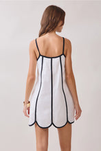 White Contrast Trims Detail Scalloped Hem Mini Dress