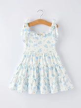 Spring Floral Girls Strap Dress-blue bows