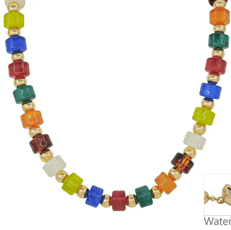 Multi and Gold Oval Chunky Beaded 18" Magnetic Closure Necklace