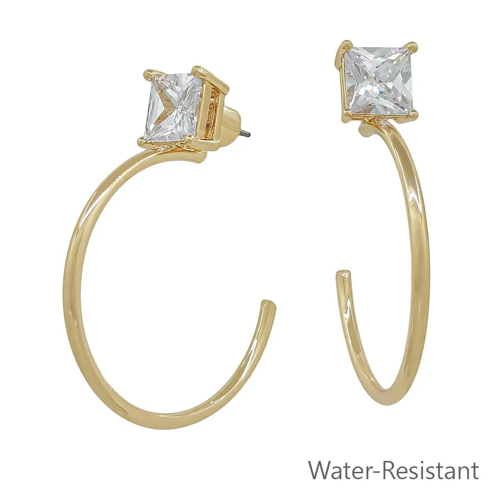 Square Stone Stud with Gold 1.5" Hoop Earring-best seller