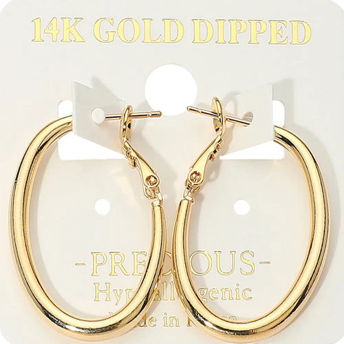 14K Gold Dipped Hypoallergenic Oval Hoop Earrings-small