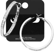 Gold Dipped Cz Stone Channel Hoop Earrings