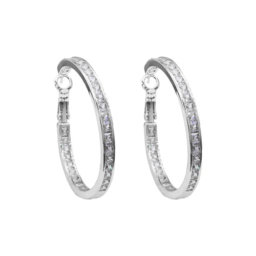 Gold Dipped Cz Stone Channel Hoop Earrings
