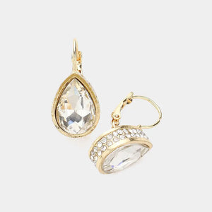 Rhinestone Embellished Teardrop Stone Lever Back Earrings