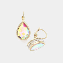 Rhinestone Embellished Teardrop Stone Lever Back Earrings