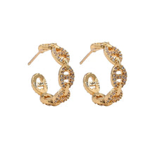 Gold Dipped Cz Stone Paved Mariner Link Hoop Earrings-Small