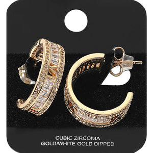 Gold Dipped Baguette Cut Cz Stone Hoop Earrings-small
