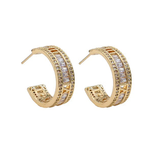 Gold Dipped Baguette Cut Cz Stone Hoop Earrings-small