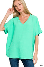 Woven Airflow V-neck Short Sleeve Top