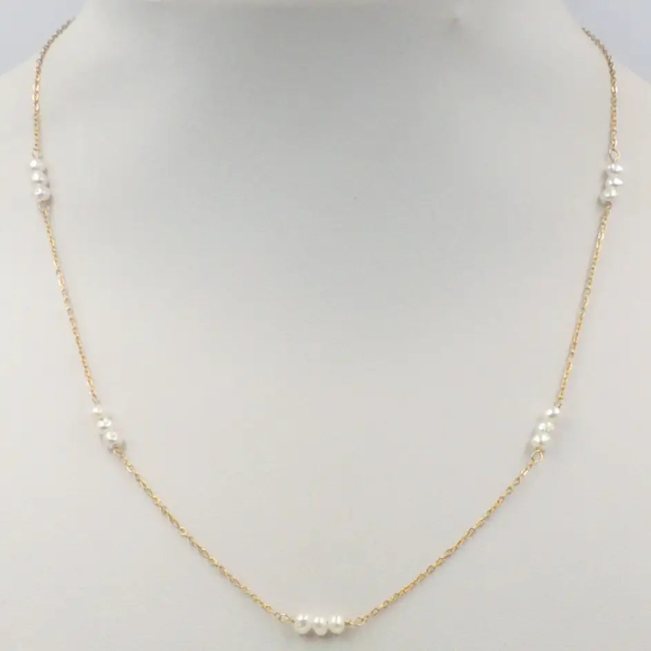 Freshwater pearl Stainless Steel Chain with Three Small Pearls 16"-18" Necklace