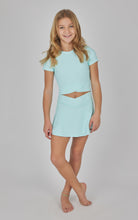 Girls Rib Crossover Short Sleeve Top and Skort Matching Set - 2 PC SET