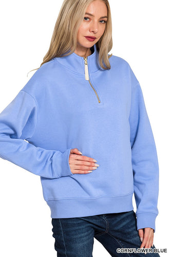 Beautiful blue Fleece Half Zip Sweatshirt-blue-best seller