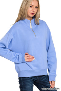Beautiful blue Fleece Half Zip Sweatshirt-blue-best seller
