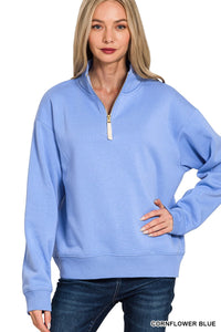 Beautiful blue Fleece Half Zip Sweatshirt-blue-best seller