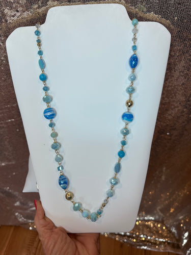Blue beads long necklace