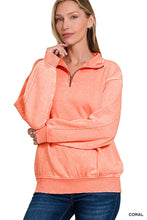 Coral Acid Wash Fleece Half Zip Pullover